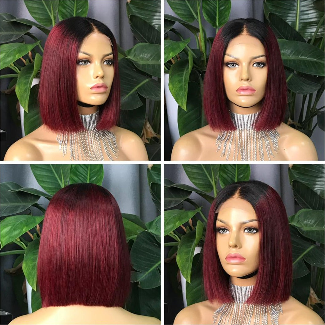 Desiree Burgundy Ombre Bob Closure Wig 14 Side Part