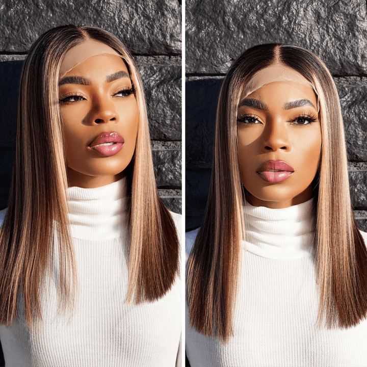 Bridgette - Highlights Blunt Cut Bob Closure Wig – HD Lace Wig by Glamwigs Inc.