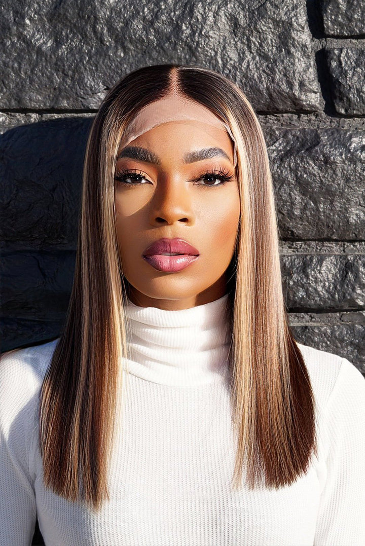 Bridgette - Highlights Blunt Cut Bob Closure Wig – HD Lace Wig by Glamwigs Inc.