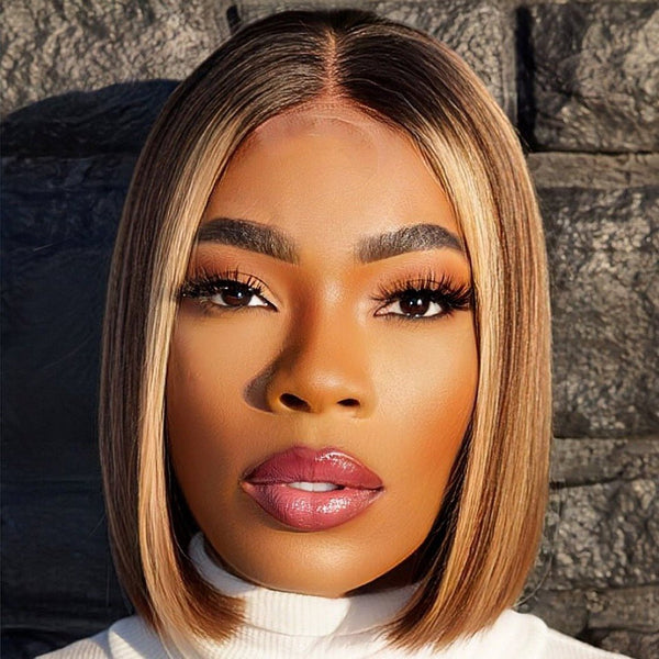 Renée - Highlights Blunt Cut Bob Closure Wig – HD Lace Wig by Glamwigs Inc.